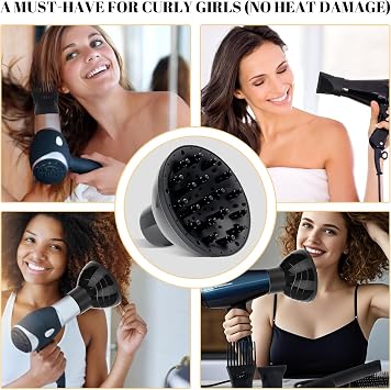 5-Piece Universal Hair Dryer Diffuser Set, Hair Dryer Diffuser Attachment, Wind Hood Comb Attachment and Wide Hair Dryer Nozzle, Suitable for 1.18 to 2.12 Inch Hair Dryers