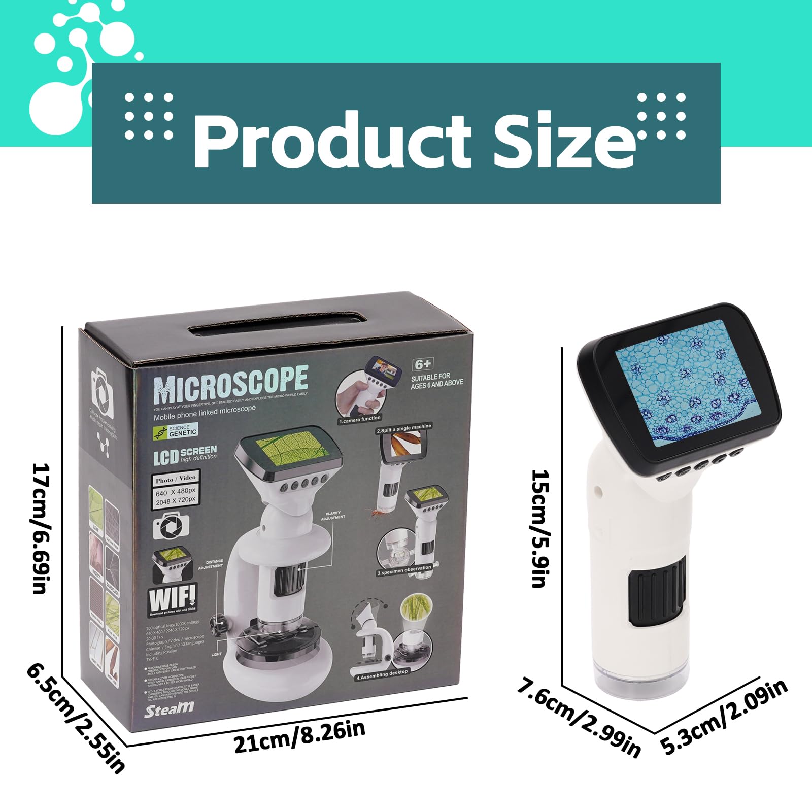 2en1 Microscopio para niños con Portaobjetos Microscopio, Microscopio Digital para niños Portatil con Pantalla LCD de 2,4 Pulgadas y Gran Aumento de 1000X.Regalo niño 3-8 años
