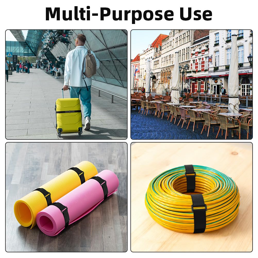 HOTUT Bridas Reutilizables para Cables de 6m x 3.8cm con 25 Hebillas, Ajustables de Nylon con Gancho y Bucle, Cortables a la Longitud Deseada, Cintas de Sujeción para Organizador Management de Cables