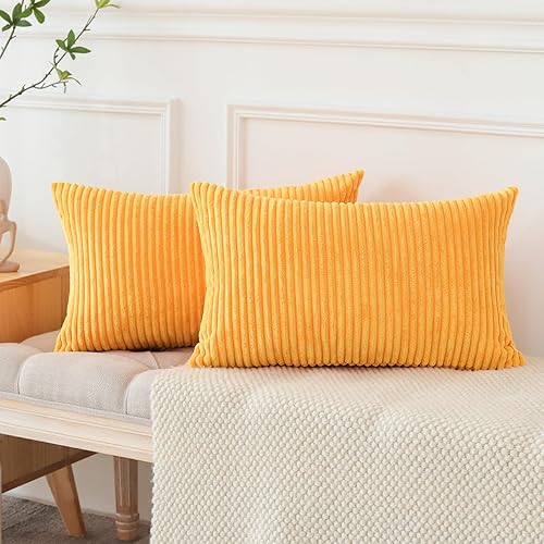 Miniatura 4 de OTOSTAR Juego de 2 fundas de almohada decorativas bohemias de pana suave de 16 x 24 pulgadas, fundas de almohada de rayas sólidas para sofá, cama,