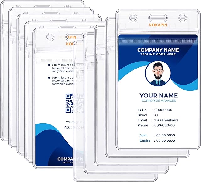 10 Pack ID Card Badge HolderVertical ID Card Name Tag Badge Holder with Waterproof Type Resealable Zip for Nurses, Office and School