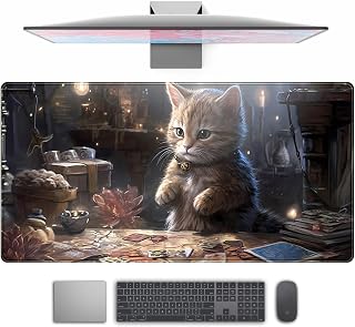 Lotus Cat XL Extended Large Gaming Mouse Pad - Black Magic Mystical Zone Gaming Desk Mat - Computer Laptop Keyboard and Mouse Mat Desktop Protector - 31.5 x 15.