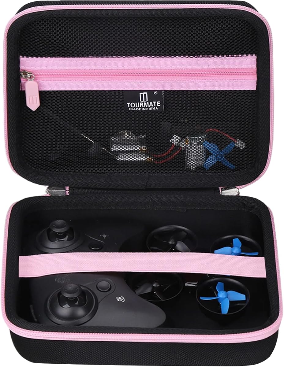 Hard Storage Case for Holy Stone HS210 Mini Drone,Travel case for Kids and Beginners RC Nano Quadcopter Indoor Small Helicopter Plane（case only） (Black & Pink)