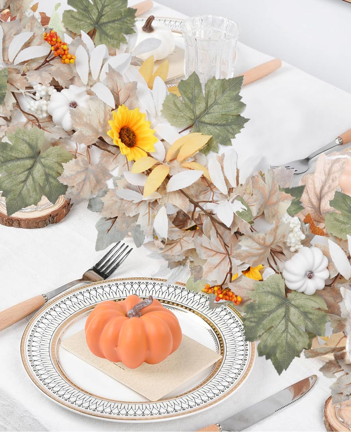 16 Pcs Fall Pumpkins Decoration - Orange & White Fall Pumpkins for Halloween Party, Thanksgiving Centerpieces, Farmhouse Decor, Mantel & Table Decorations, Autumn Festival Supplies