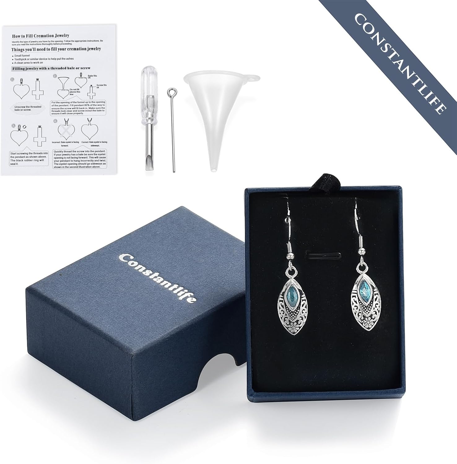 constantlife Teardrop Cremation Earrings for Ashes Crystal Eyes Memorial Jewelry Urns Pendants Keepsake Ashes Holder Gift for Women Girl