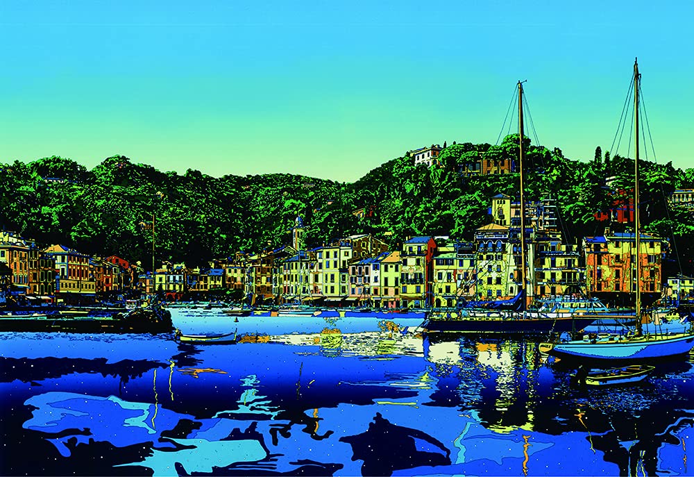 山本亞稀、【ポルト・フィーノ】、希少な大判額装用画集より、美品、日本人画家 岡鹿之助、【山麓】、希少な大判額装用画集より、美品、日本人