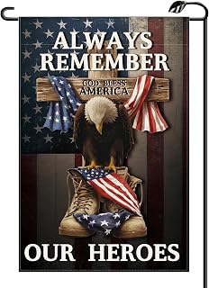 Memorial Day Garden Flag 12x18 Inch Double Sided God Bless America 4th of July Patriotic Veterans Day Cross Eagle Small Flags Farmhouse Outside Decoration For Yard (ONLY FLAG) MD14