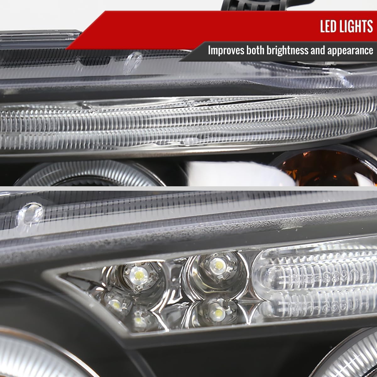 Dual Halo Projector Headlights (Black Housing/Clear Lens) Made for and Compatible with 2004-2008 Chevrolet Aveo