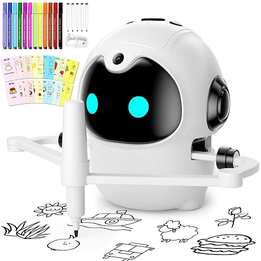 Drawing Robot for Kids, Interactive Educational Toy with 150 Cards, 12 Color Markers & Voice Guidance, Magic Drawing Robot for Boys & Girls Ages 3-8, Educational Learning Toys for Kids