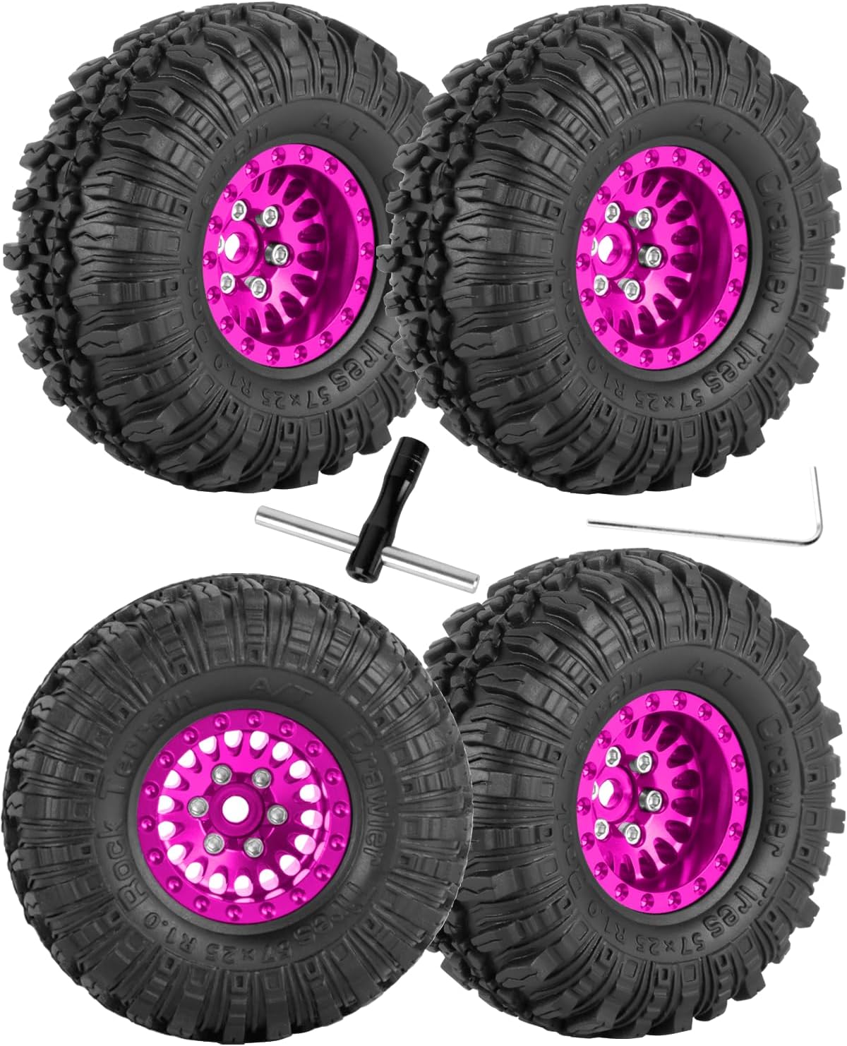 RC 1.0 Beadlock Wheels and Tires for 1/18 TRX4M,1/24 SCX24 RC Crawler,Alloy Aluminium RC Wheels 1.0 Beadlock Rims Soft Rubber Tires,4PCS,Red