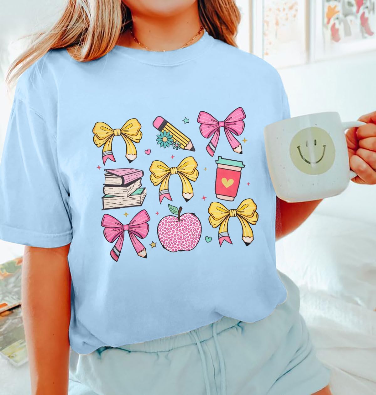 Teacher Shirts Womens Bow Teacher Graphic Tees Cute Teacher Appreciation Gifts Shirt Summer Casual Short Sleeve Tops - Image 2