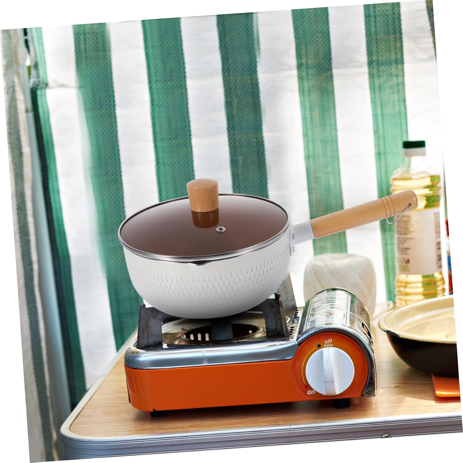 Maifanshi Nonstick Saucepan Metal Pan Lid Wooden Handle Cooker Stew Pot Easy Clean