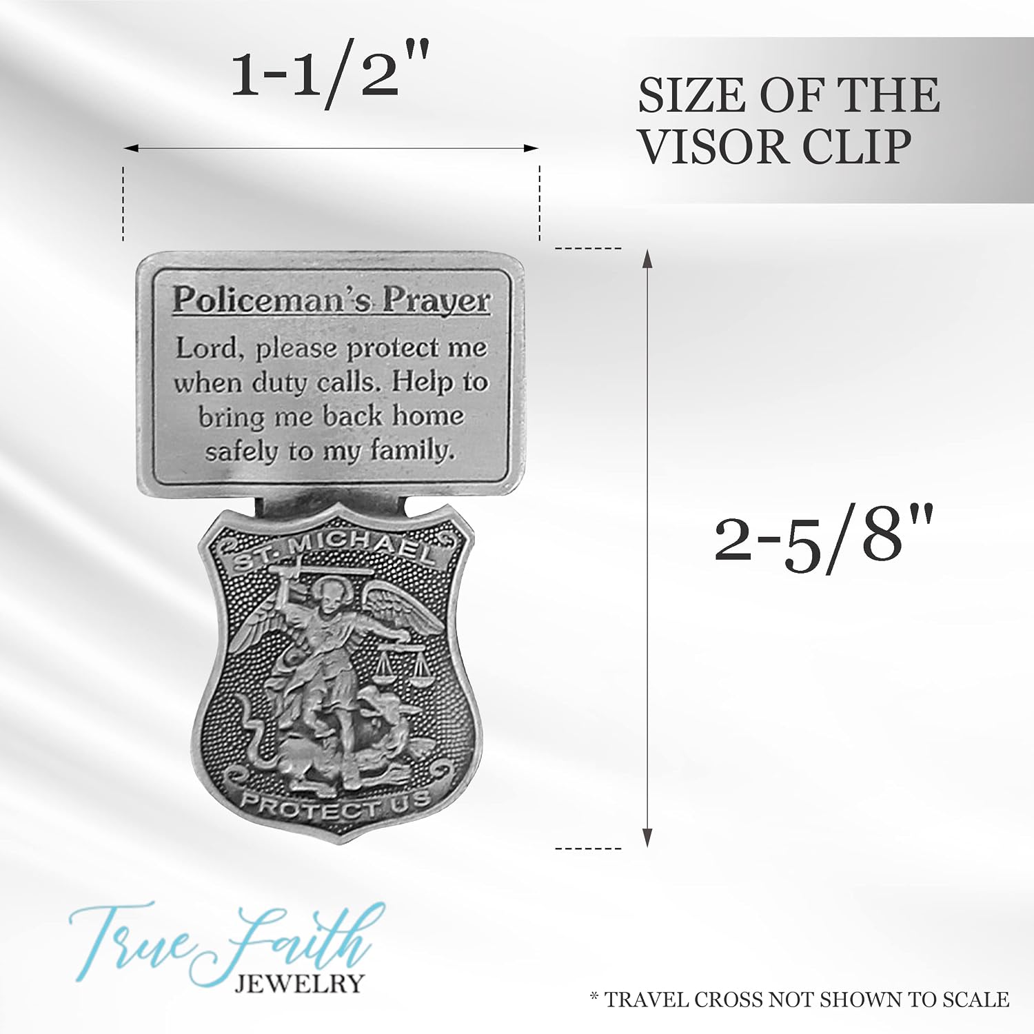True Faith Jewelry Pewter St Michael Car Visor Clip, Policeman's Prayer Archangel Patron Saint of Police, Law Enforcement Officer Gifts for Men and Women, Fine Pewter (92% Tin), 2-5/8 x 1-1/2 Inch