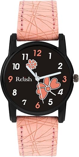 Relish Analogue Girl's Watch (Black Dial Pink Colored Strap)