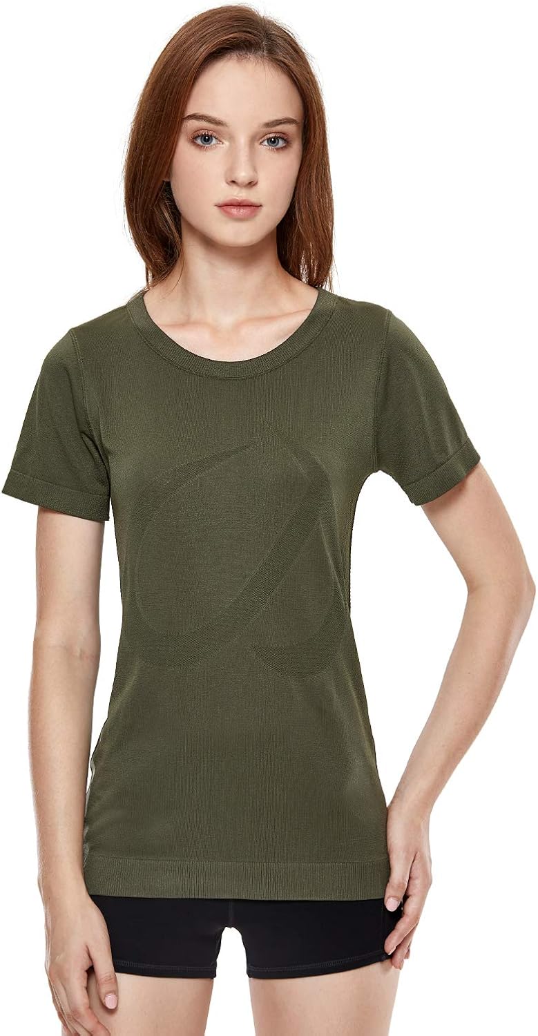 CRZ YOGA Women's Seamless Workout Short Sleeve Tees Plain T Shirts Athletic Shirts