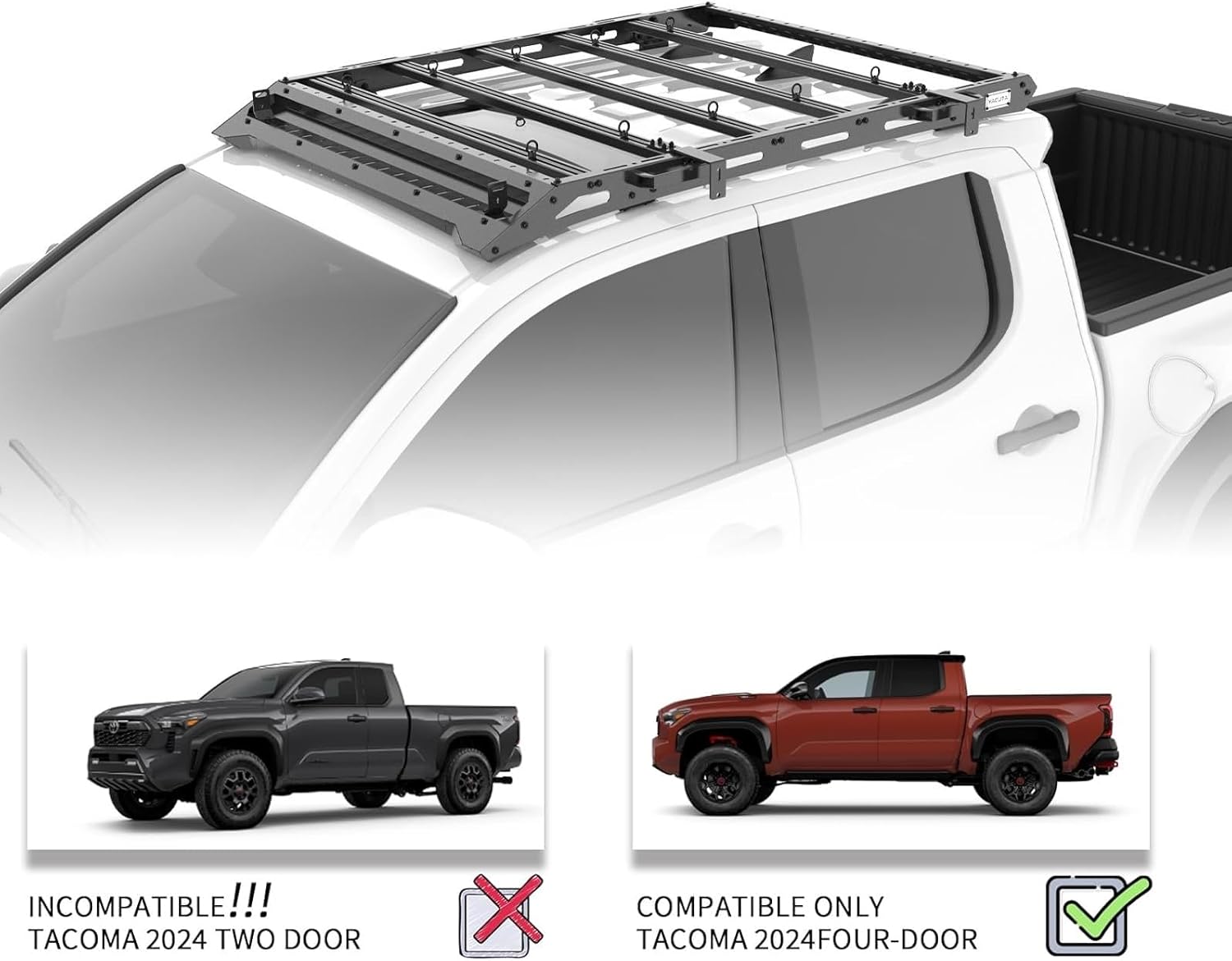 Heavy Duty Roof Rack Compatible with 2024 Toyota Tacoma (4th Gen) Double Cab 4 Doors, No Drilling Installation