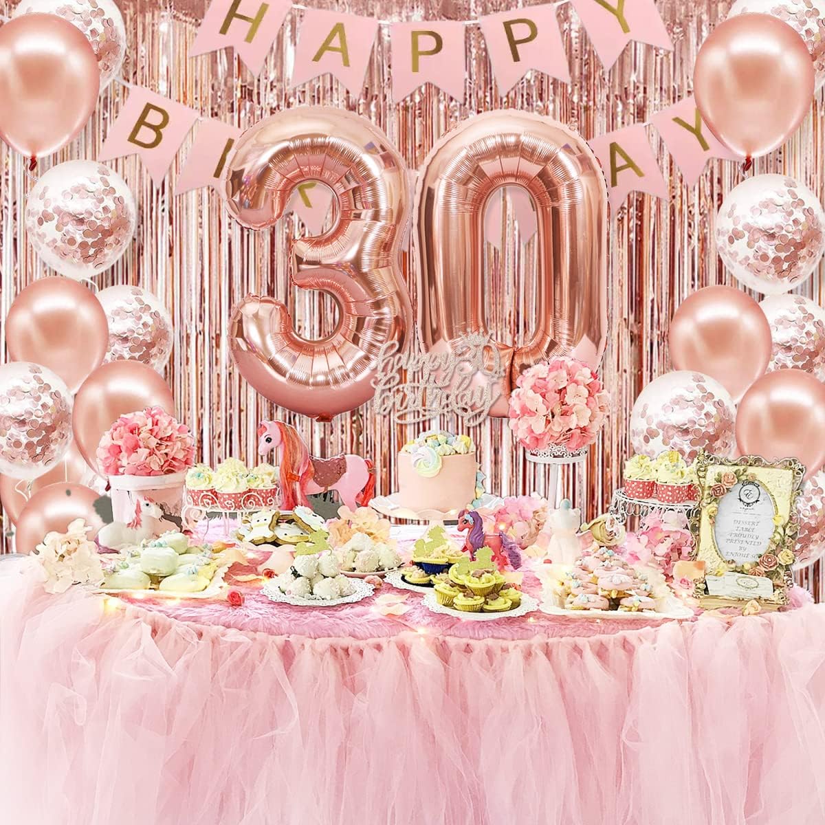 30th Birthday Decorations for Her, Happy 30th Birthday Banner, Crown, Sash, Cake Topper and Number Balloon, Rose Gold 30 Birthday Party Decorations for Women - Image 6