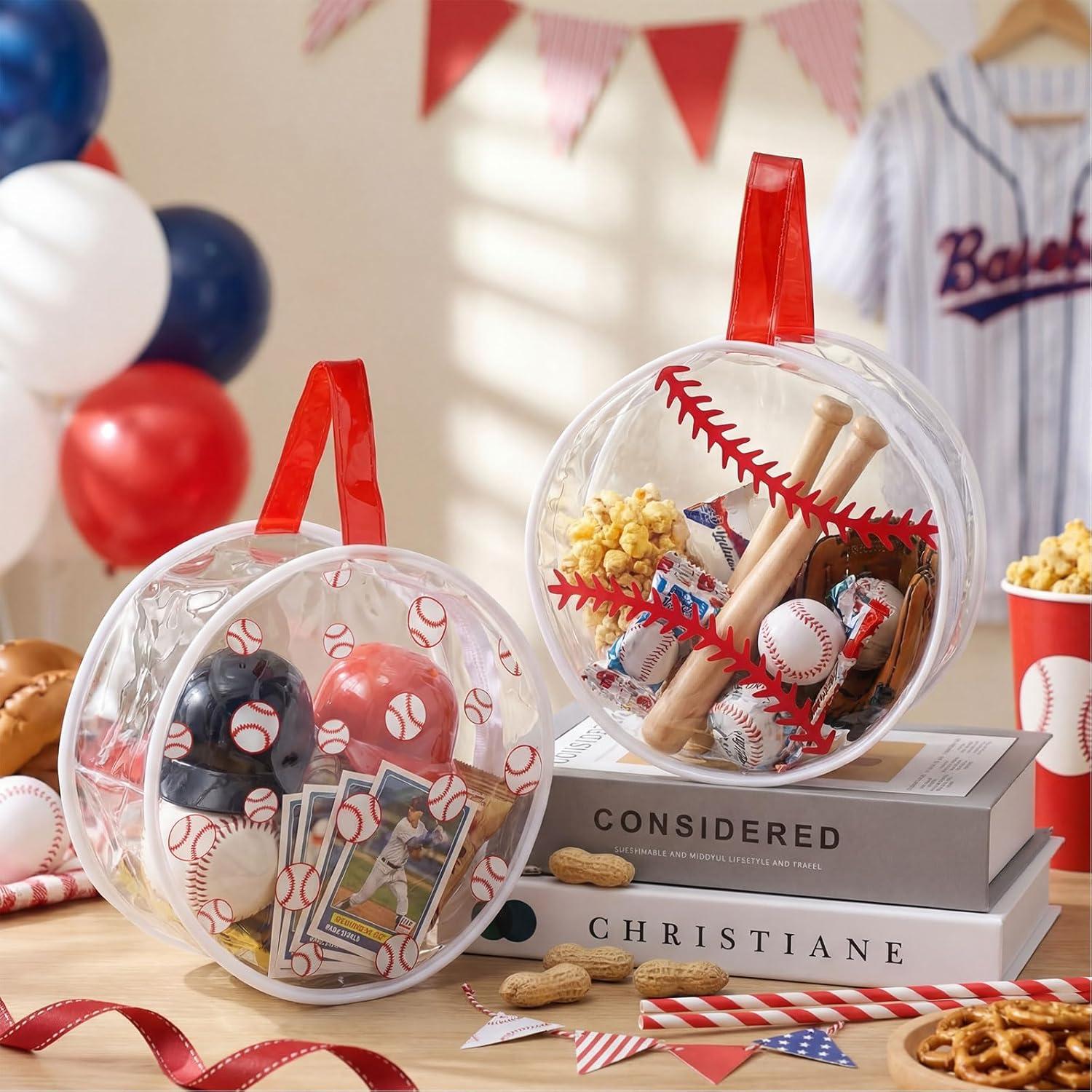 12 Pcs Baseball Clear Makeup Bag with Zipper Bulk Sport Goodie Clear PVC Pouch Organizer Waterproof Travel Case for Woman Team Gifts Birthday Party Decorations Supplies
