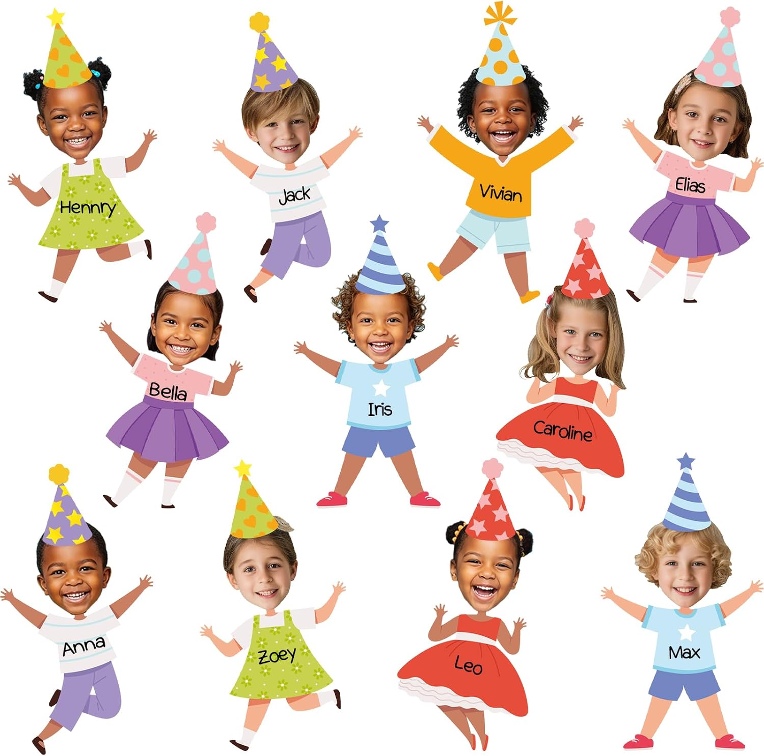 60 Pcs Diversity Birthday Photo Cutouts Bulletin Board Decorations Pastel Paper DIY Photo Picture Crafts for Kids Multicultural Theme Party Decor for School Classroom Activities Home Party Supplies