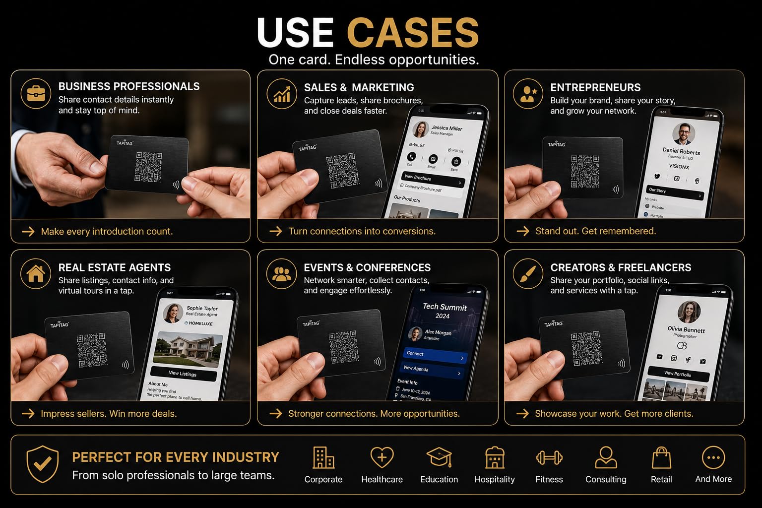 TAPiTAG │ Carte de visite numérique │ Tag NFC+ QR │ En métal │ Noir
