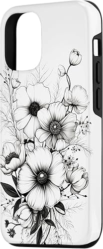 Miniatura 2 de Funda para iPhone 13 Flowers Design Black and White Floral para mujer