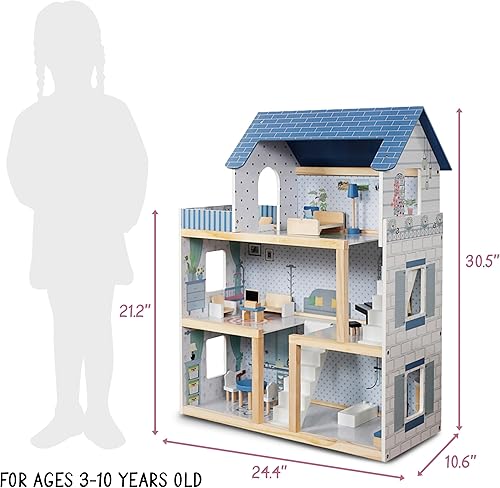 Miniatura 28 de Lil' Jumbl Casa de muñecas de madera para niños, accesorios y muebles de 17 piezas, con balcón y escaleras, juguete de casa de muñecas de 3 pisos