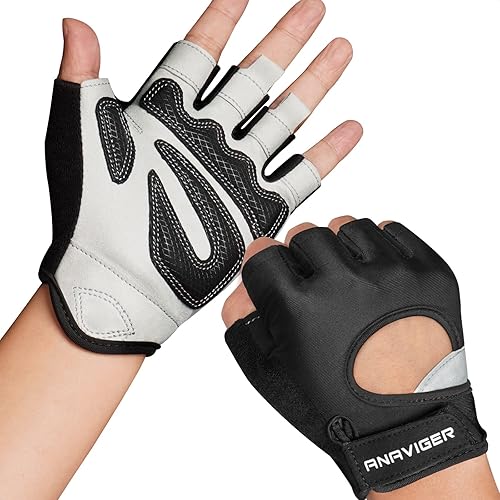 Miniatura 1 de ANAVIGER Guantes de entrenamiento para hombres y mujeres, guantes de levantamiento de pesas duraderos, guantes de gimnasio sin dedos, súper ligeros