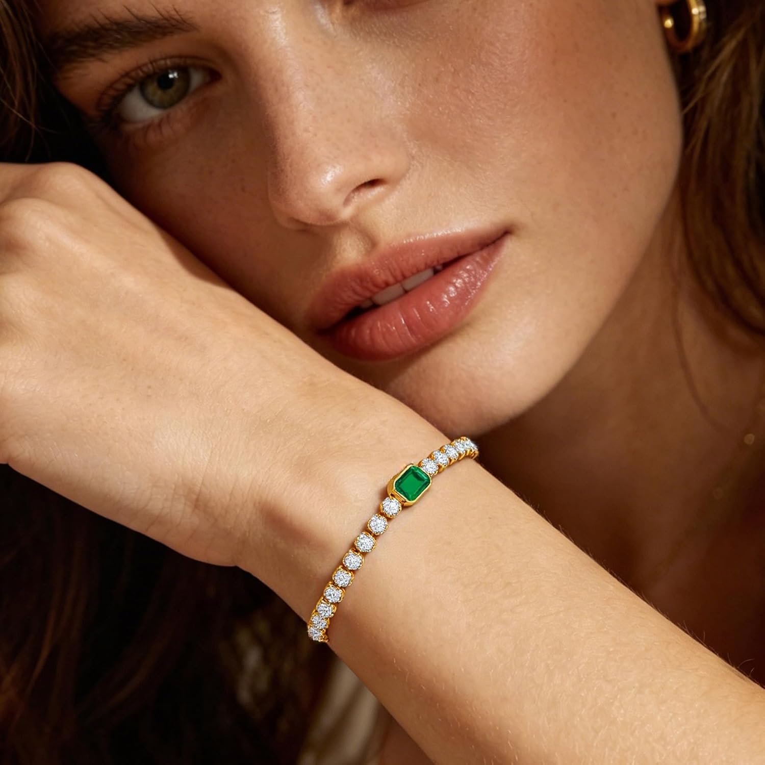 Stainless Steel Tennis Bracelet for Women, Adjustable Chain Cubic Zirconia Bracelet with Colorful Square & Heart Shaped Birthstone, Dainty Fashion Jewelry Gifts for Birthday Anniversary