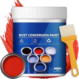 Weatherproof & Rustproof Conversion Paint for Metals, Water-Based Rust Converter & Primer, Industrial Anti-Rust Coating for Iron Steel with Brush (500g,Red)