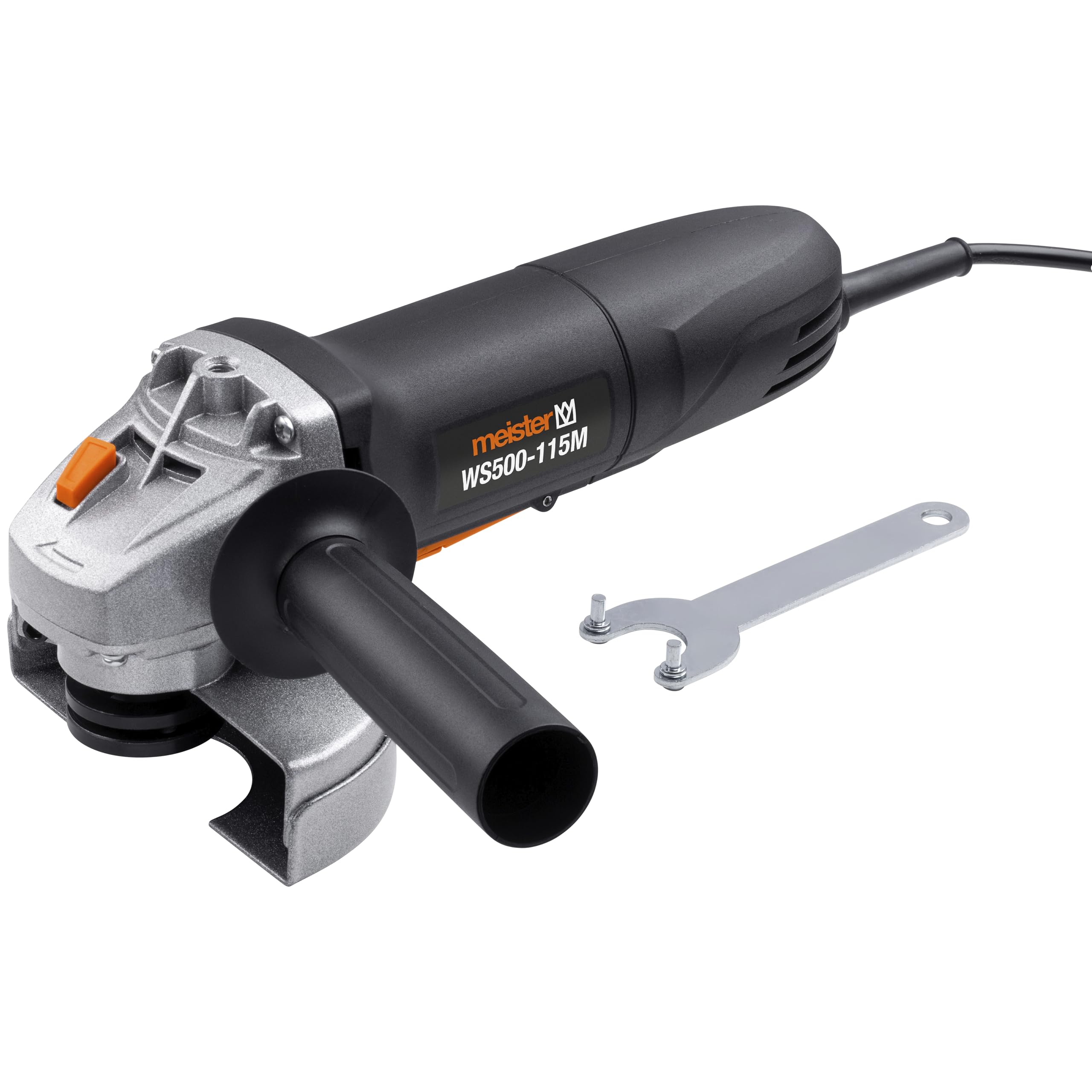 Meister Smerigliatrice angolare 500 W, WS500-115M – Diametro disco 115 mm – Blocco mandrino – Cappuccio di protezione regolabile – Maniglia supplementare/Smerigliatrice per calcestruzzo, pietra &