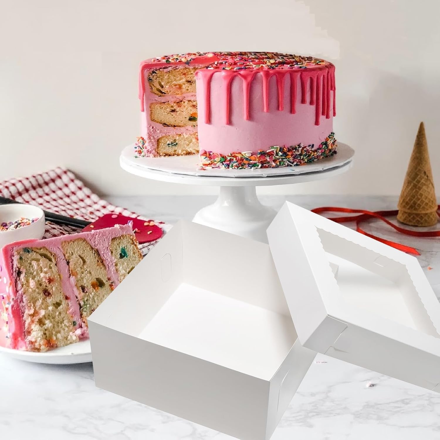 12x12x6 Inch Cake Boxes Bakery Boxes for Tier Cakes with Window 12