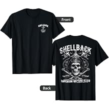 Shellback Equator Crossing Pirate Skull Distressed Design T-Shirt