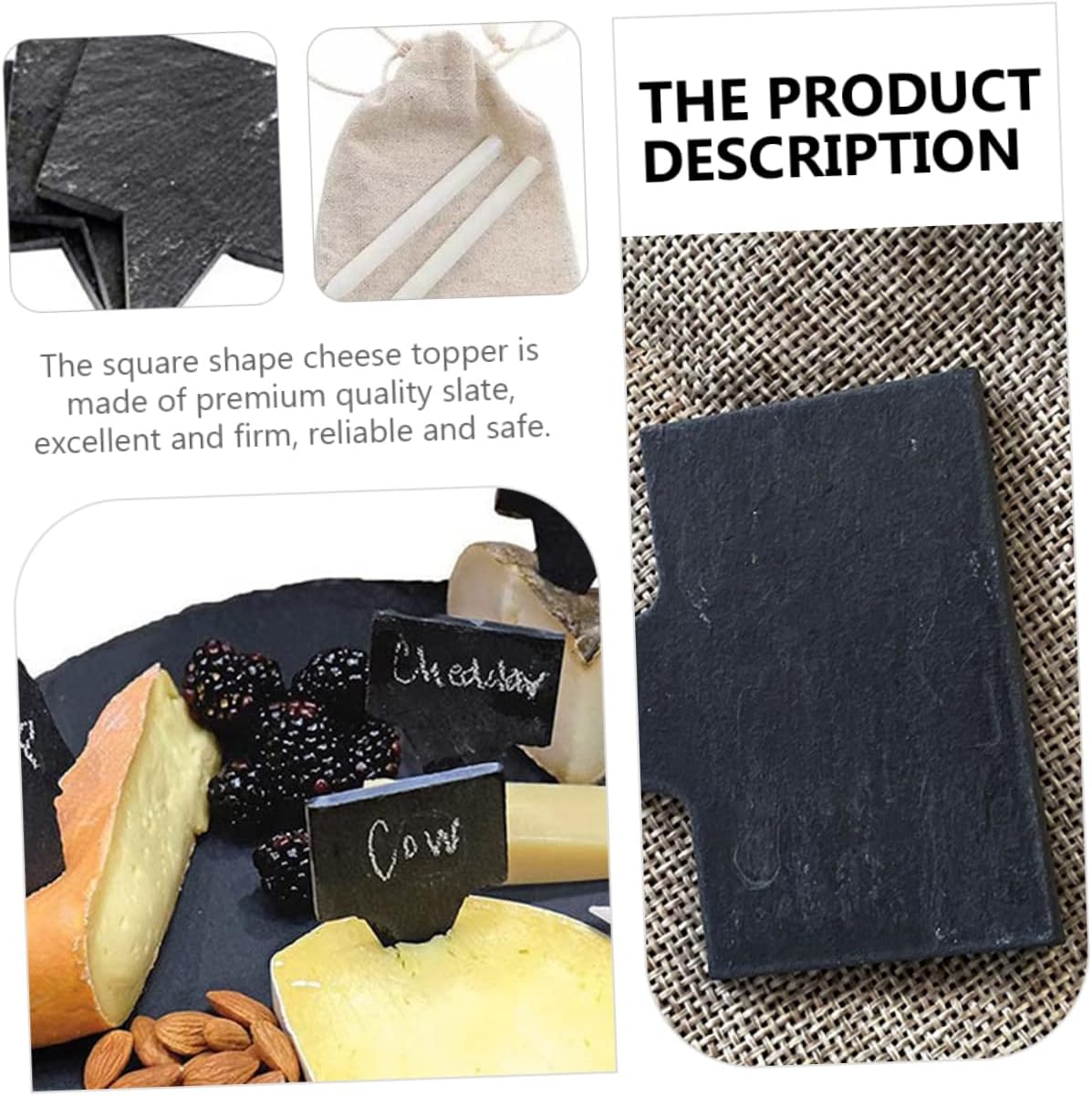 1set Unique Cheese Toppers Labels Pencils Square Cheese Inserts for Cake Decor Natural Design Bag for Easy Writing for Home and Bakery Use