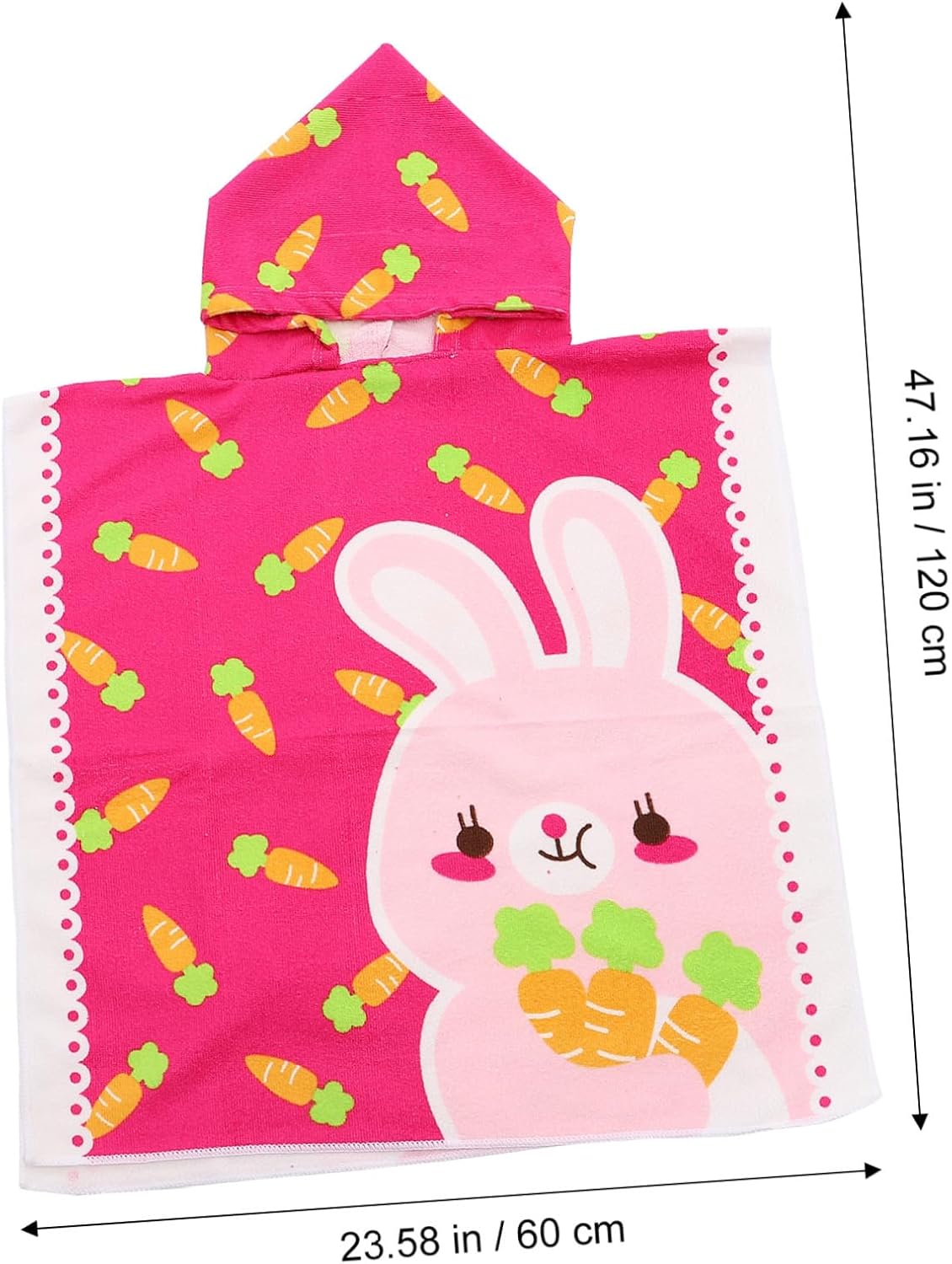 Hooded Beach Towel Poncho for Boys, Cartoon Rabbit Carrot Design, Soft Absorbent Cotton Bath Wrap, Lightweight Pool and Travel Towel