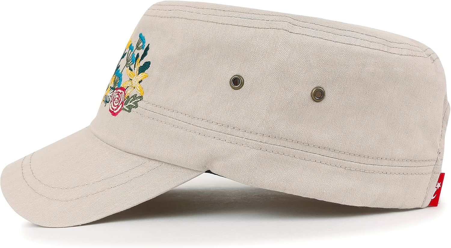 ililily Rhinestone Cotton Cadet Cap Vintage Distressed Cotton Military Army Hat