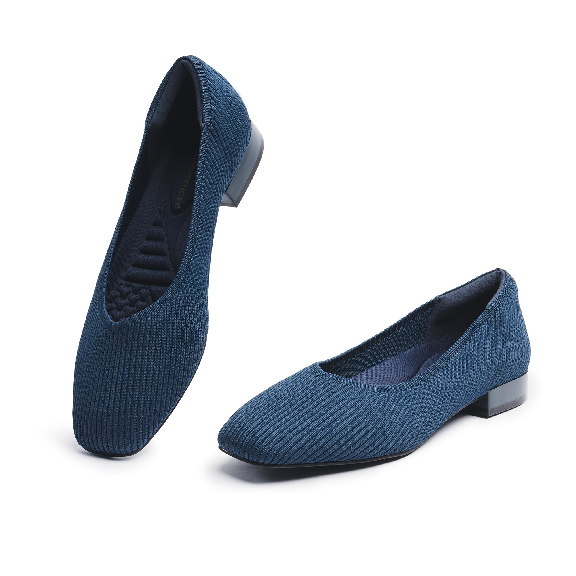 Cusolemore Women's Flats with Arch Support, Square Toe Ballet Flats, Comfortable Slip On Knit Dress Shoe, Anti-Loose Shoe Band Included 6-11