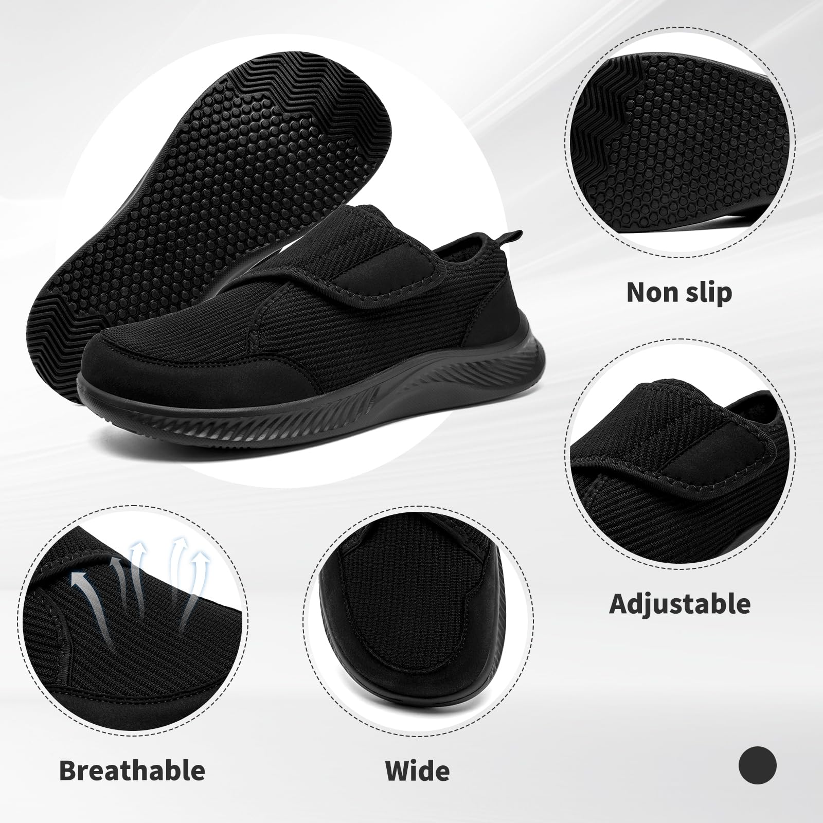 Zapatos para diabéticos para hombre, anchos, ortopédicos, ajustables, sin cordones