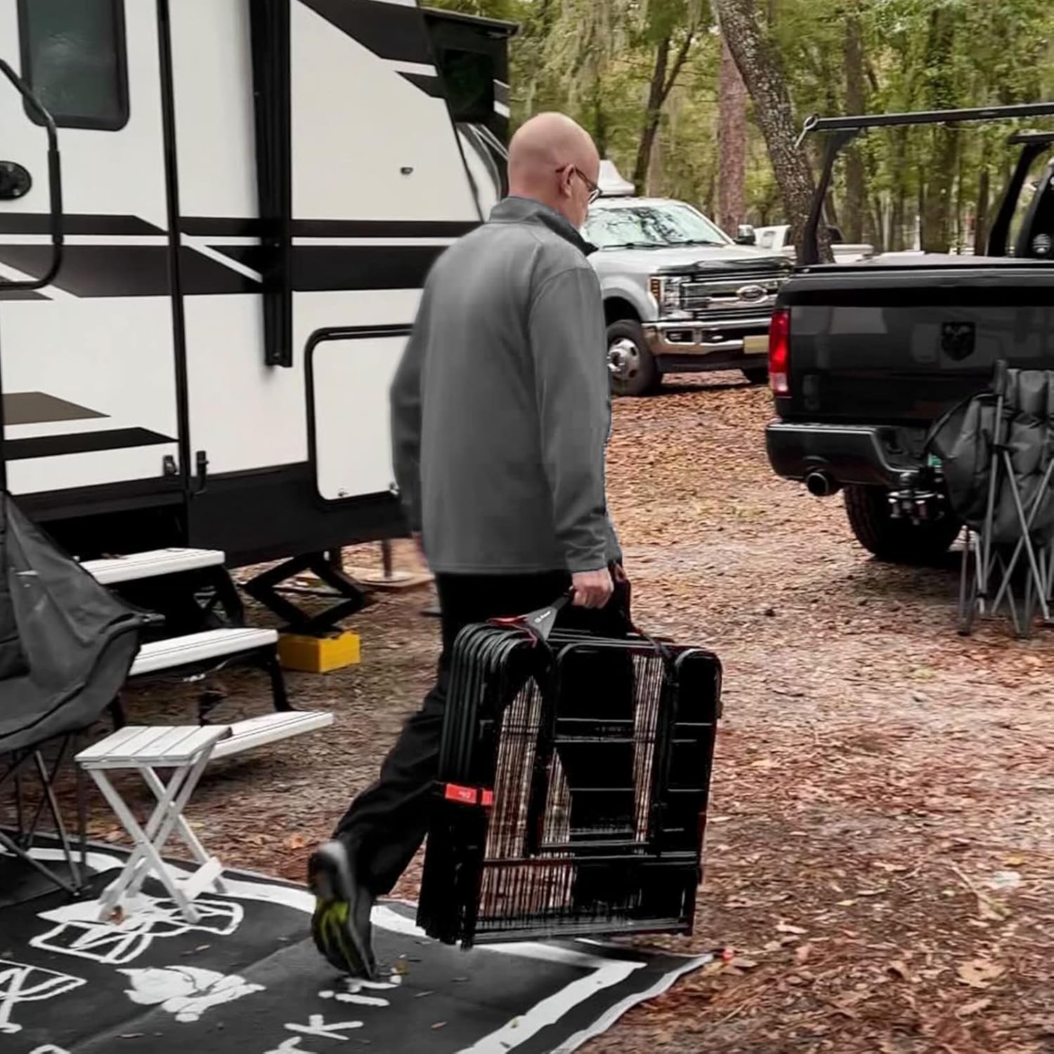 FXW Easy-Carry Straps, Storage Bag Fit 32" Height, 8 Panels, 9 Stakes Dog Playpen, Designed for RV Trips