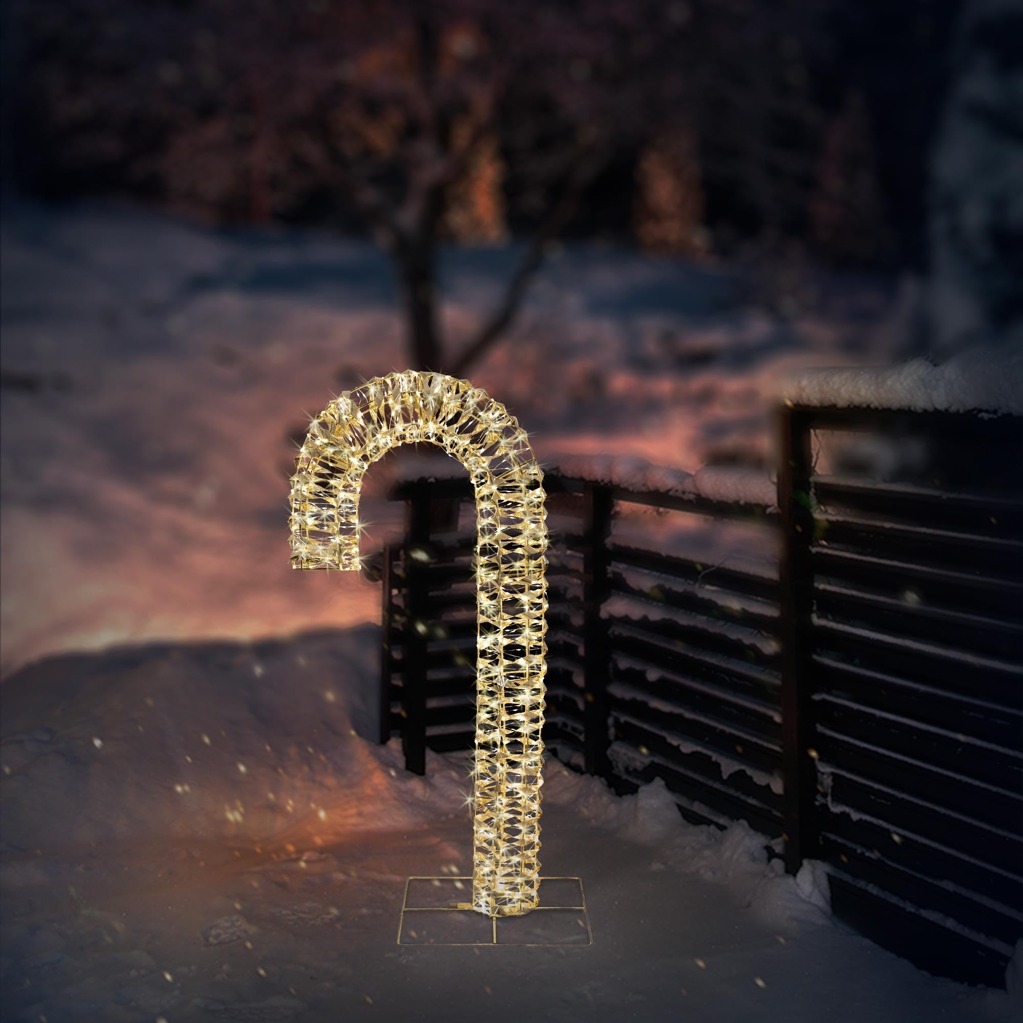 ECD Germany LED-Zuckerstange 75 cm in Gold mit LED-Beleuchtung, Metall Leuchtstab mit 400 warmweißen LEDs, Timer 6 Std, Weihnachtsbeleuchtung IP44 Wasserdicht Innen/Aussen, Candy Cane Weihnachtsdeko