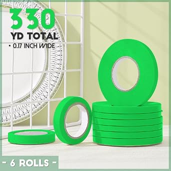 HKACSTHI 6 Rolls Green Painters Tape 0.17 Inches x 328 Yards Pinstripe Tape Paint Masking Tape 1/6 Inches Green Masking Tape for Walls Automotive Masking Tape for Painting, Labeling, Caulking