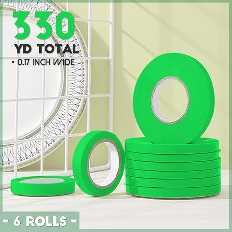 HKACSTHI 6 Rolls Green Painters Tape 0.17 Inches x 328 Yards Pinstripe Tape Paint Masking Tape 1/6 Inches Green Masking Tape for Walls Automotive Masking Tape for Painting, Labeling, Caulking