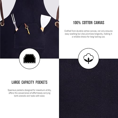 Miniatura 4 de Delantales de chef para hombre, delantal de barbacoa, delantal de trabajo para hombre, color negro. Lona de algodón. Delantales con bolsillo,