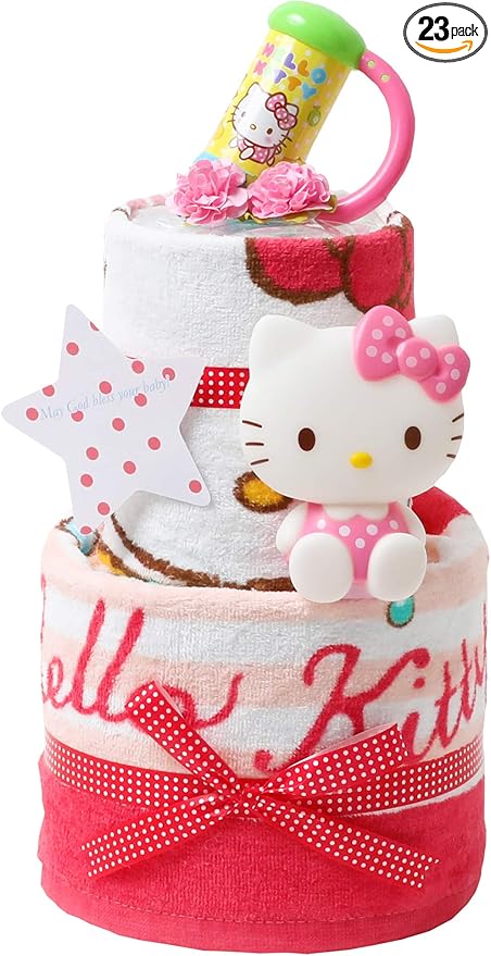 Amazon サンリオ ハローキティ 女の子 キティちゃん 出産祝い 2段 バスタオル おむつケーキ パンパース テープタイプ S Hello Kitty おむつケーキ ベビー マタニティ 通販