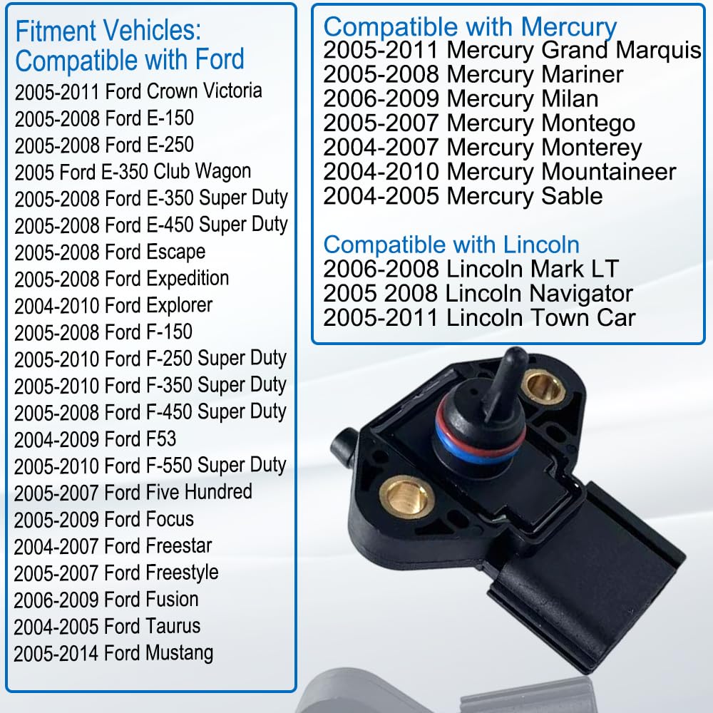 FPS5 0261230093 Fuel Pressure Sensor, Direct Compatible with 2005-2010 Ford F-150 F-250 F-350, E150 E250, E350, Escape, Expedition, Explorer, Focus, Mustang and More OEM 3F2Z-9G756-AC