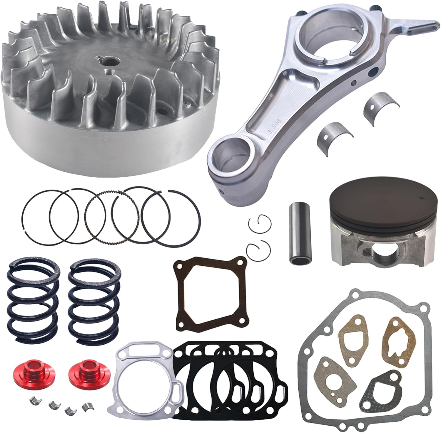 Aluminum Flywheel Billet Rod（3.308） Kit With 70mm Ceramic Coated Flat Top Piston Valve Spring keepers locks for Predator 212cc/196cc Non-Hemi Engines