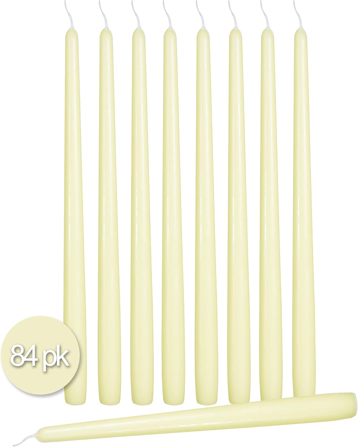 Ner Mitzvah 84 Pack Tall Taper Candles - 14 Inch Ivory Dripless, Unscented Dinner Candle - Paraffin Wax with Cotton Wicks - 12 Hour Burn Time