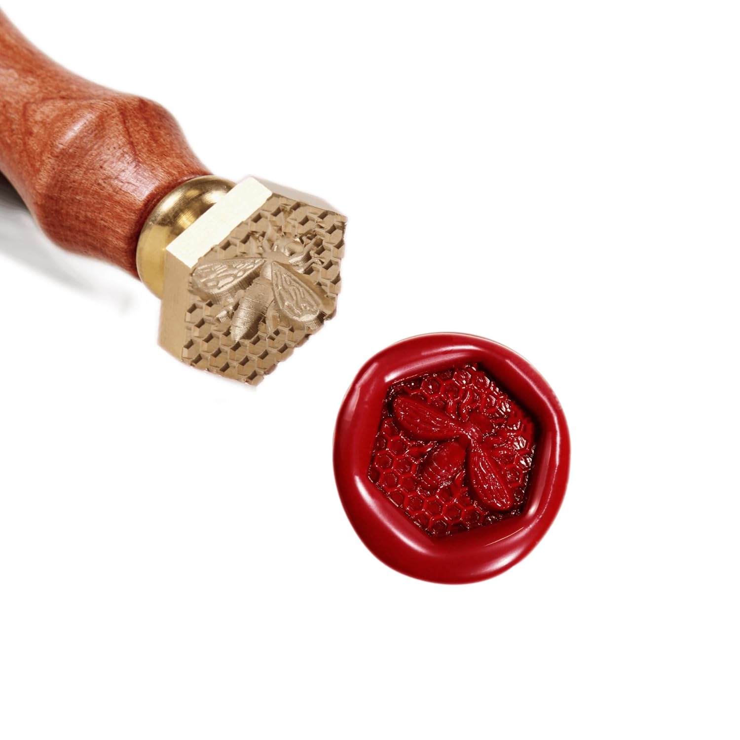 Bee Wax Seal Stamp Bee Stamp 3D Embossed 25mm/0.95'' Brass Stamp Head with Retro Wood Handle, Perfect Bee Stamp Sentiments for Marks Wedding Party Envelope