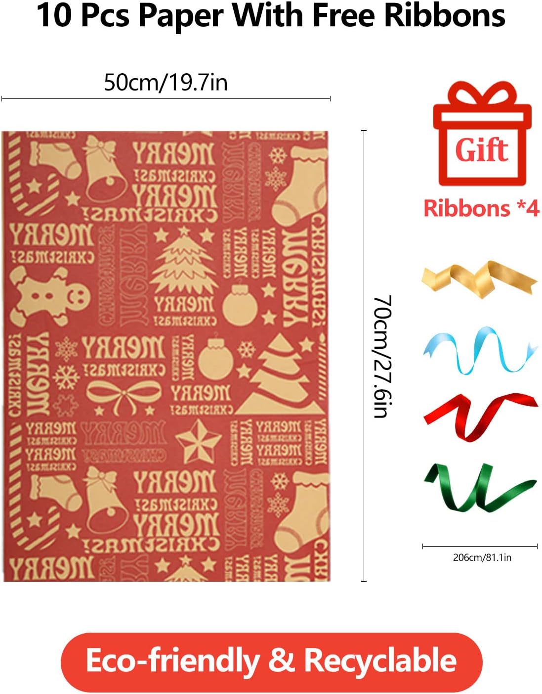 Yumcute 10 Roll Recyclable Christmas & Birthday Wrapping Paper, Blue & Red Cartoon Sheets, 50x70cm, Cowhide, 1 count (Pack of 10) - Image 5