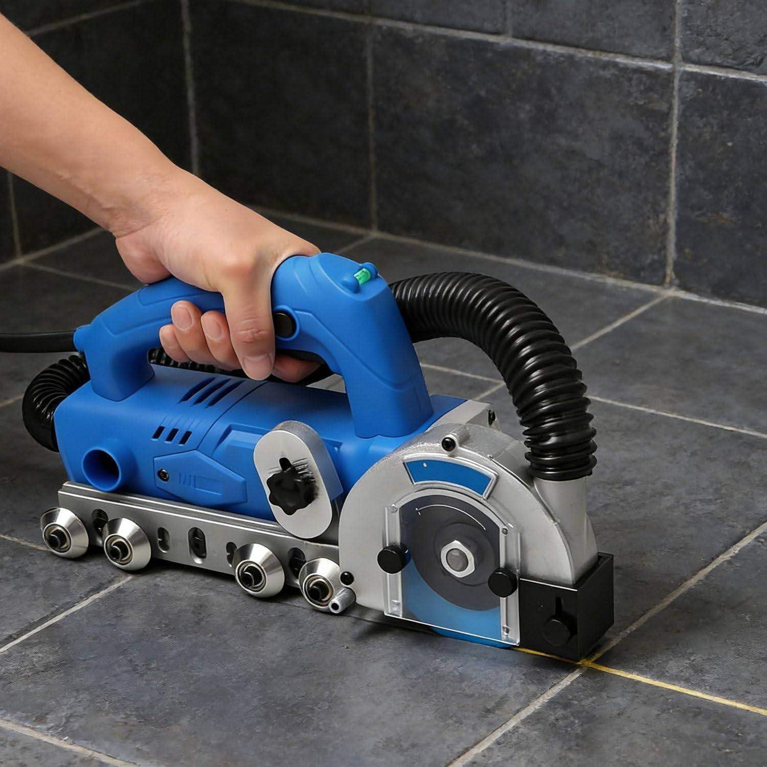 Máquina eléctrica de limpieza de costuras de azulejos, limpiador de juntas de azulejos con profundidad de corte ajustable, herramienta de ranurado de grietas con 3 hojas de sierra para quitar cemento