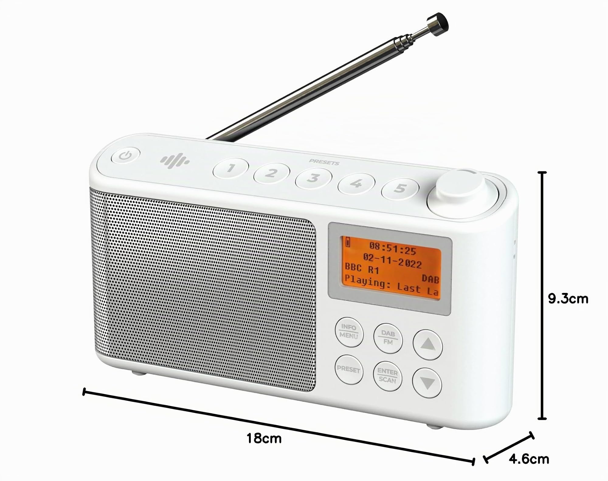 DAB/DAB Plus/FM Radio, Klein Digitalradio Tragbares Batteriebetrieben, Mini Radio Digital Akku & Netzbetrieb Kofferradio, USB-Ladekabel (Weiß)